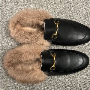 Black Leather Loafers with Fur Lining